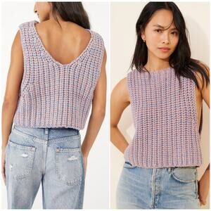 FREE PEOPLE Hoopla Chunky Knit Pullover Vest Blue Orange | Small